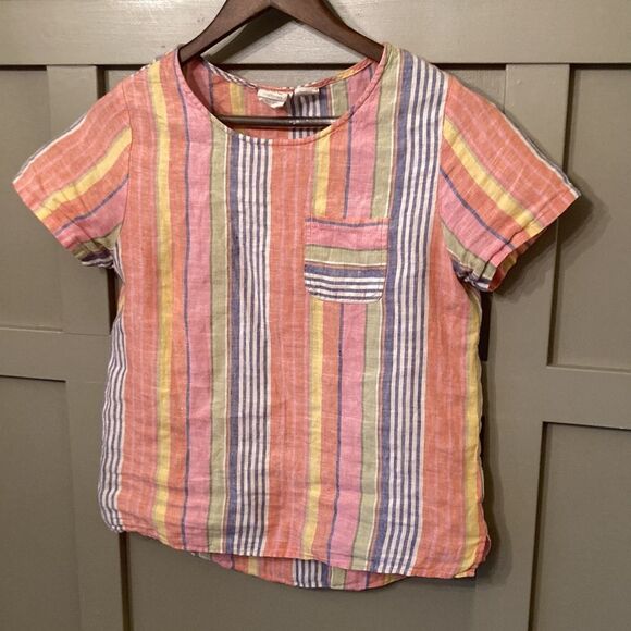 C&C California 100% Linen Rainbow Colorful Striped Top Size XS - Picture 6 of 11